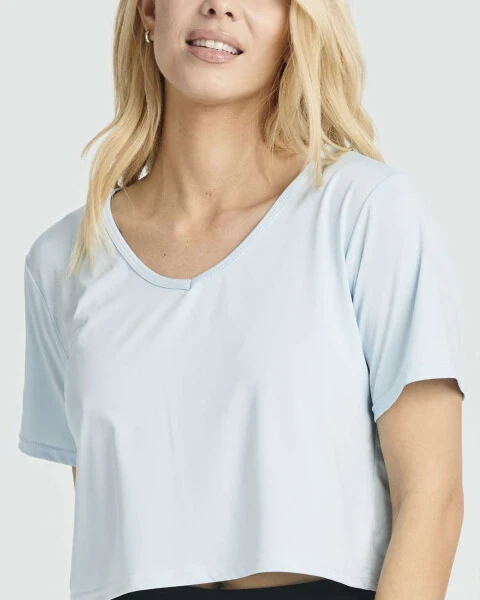 Real Essentials 5 Pack: Women's Dry-Fit Short Sleeve V-Neck Crop Top Boxy Athletic Tee - 3