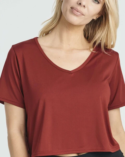 Real Essentials 5 Pack: Women's Dry-Fit Short Sleeve V-Neck Crop Top Boxy Athletic Tee- - 3