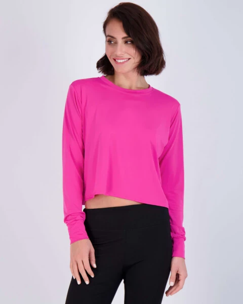 Real Essentials 5 Pack: Women's Dry Fit Crop Top - Long Sleeve Crew Neck Stretch Athletic Tee (Available in Plus Size)- - REAL ESSENTIALS