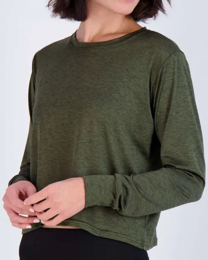 Real Essentials 5 Pack: Women's Dry Fit Crop Top - Long Sleeve Crew Neck Stretch Athletic Tee (Available in Plus Size) - 4