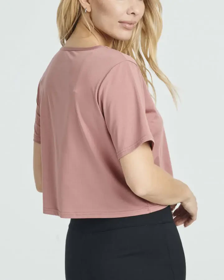 Real Essentials 5 Pack: Women's Dry-Fit Short Sleeve V-Neck Crop Top Boxy Athletic Tee - 4