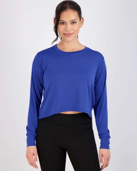 Real Essentials 5 Pack: Women's Dry Fit Crop Top - Long Sleeve Crew Neck Stretch Athletic Tee (Available in Plus Size)- - REAL ESSENTIALS