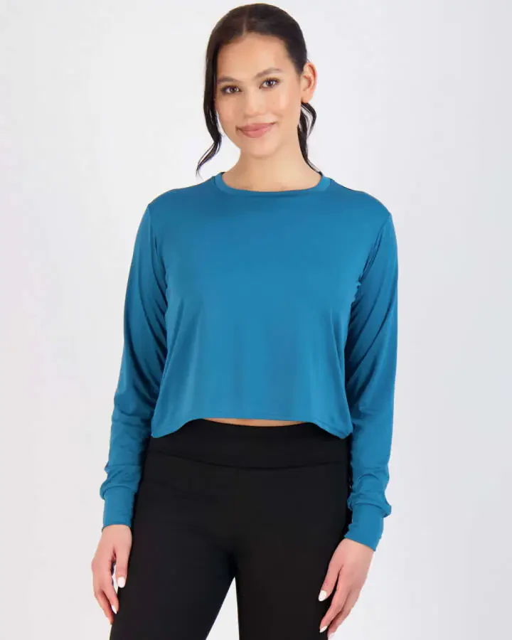 Real Essentials 5 Pack: Women's Dry Fit Crop Top - Long Sleeve Crew Neck Stretch Athletic Tee (Available in Plus Size)- - 3