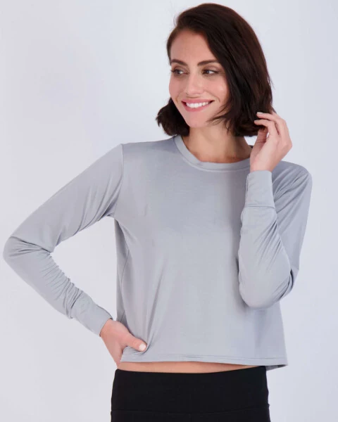 Real Essentials 5 Pack: Women's Dry Fit Crop Top - Long Sleeve Crew Neck Stretch Athletic Tee (Available in Plus Size)- - 4