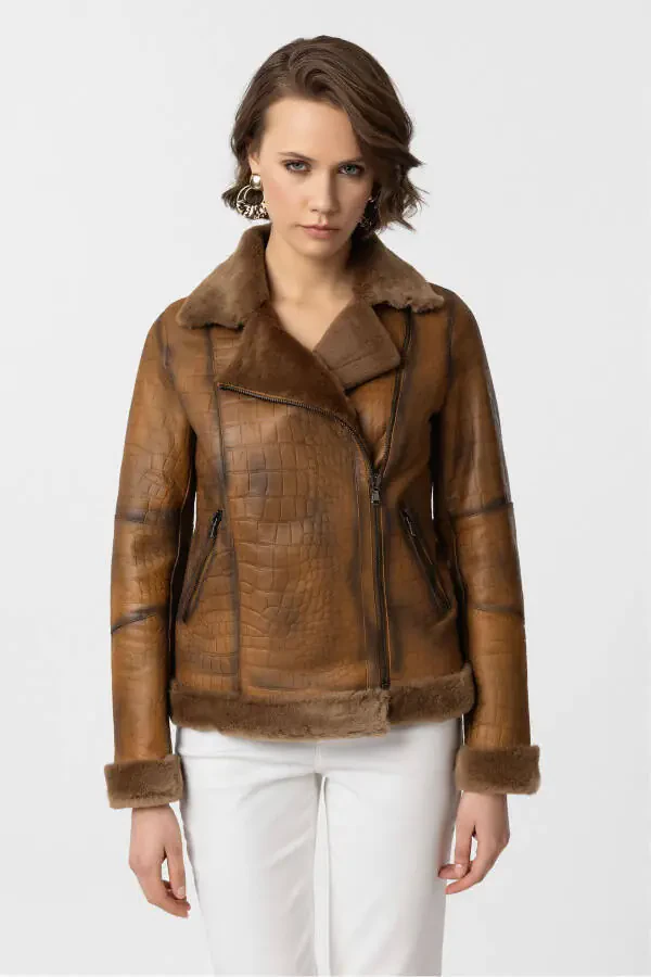 Real lambskin biker jacket with zipper. - 2