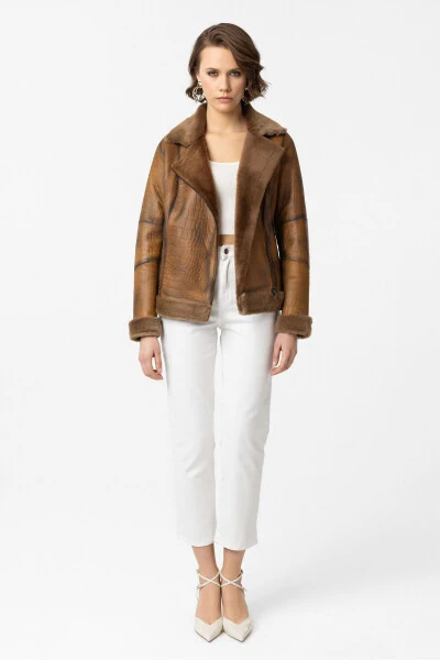 Real lambskin biker jacket with zipper. - 4