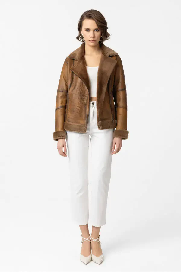 Real lambskin biker jacket with zipper. - 4