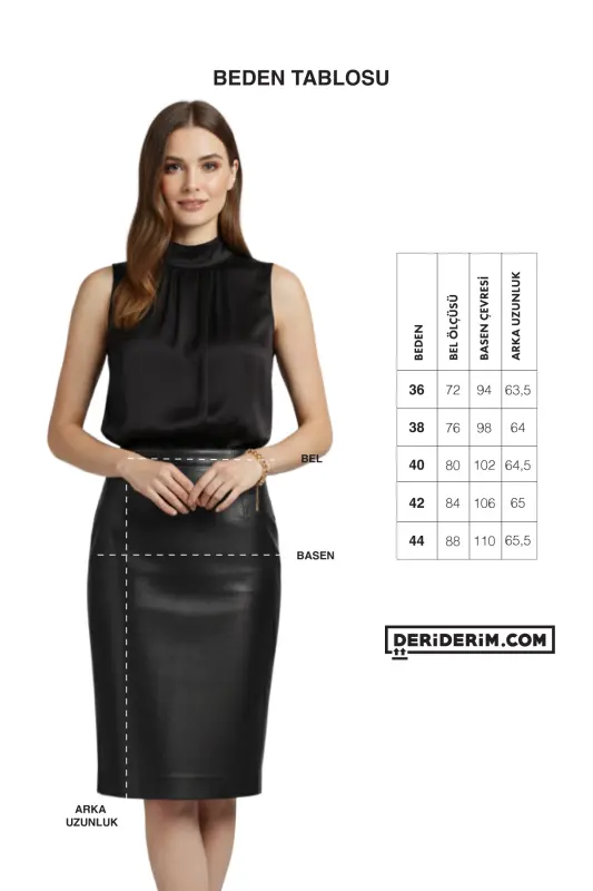 Real leather skirt, black women's pencil lining, back zip slit. - 7