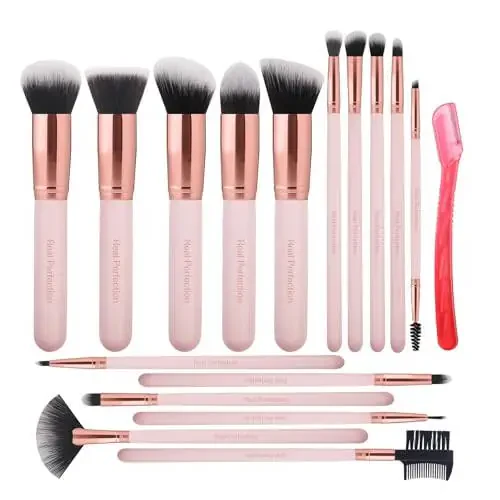 Real Perfection Makeup Brush Set 16 Pcs with 1 Eyebrow Razor Premium Synthetic Foundation Powder Concealers Eyeshadow Blush Makeup Brushes Make up Brushes Kit - 6