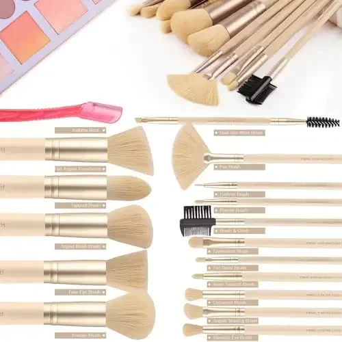 Real Perfection Makeup Brush Set 16 Pcs with 1 Eyebrow Razor Premium Synthetic Foundation Powder Concealers Eyeshadow Blush Makeup Brushes Make up Brushes Kit (Beige) - 2