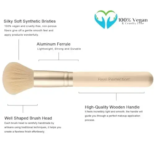 Real Perfection Makeup Brush Set 16 Pcs with 1 Eyebrow Razor Premium Synthetic Foundation Powder Concealers Eyeshadow Blush Makeup Brushes Make up Brushes Kit (Beige) - 4