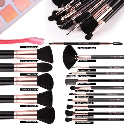 Real Perfection Makeup Brush Set 16 Pcs with 1 Eyebrow Razor Premium Synthetic Foundation Powder Concealers Eyeshadow Blush Makeup Brushes Make up Brushes Kit (Black) - 2