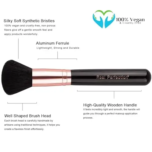 Real Perfection Makeup Brush Set 16 Pcs with 1 Eyebrow Razor Premium Synthetic Foundation Powder Concealers Eyeshadow Blush Makeup Brushes Make up Brushes Kit (Black) - 4