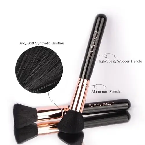 Real Perfection Makeup Brush Set 16 Pcs with 1 Eyebrow Razor Premium Synthetic Foundation Powder Concealers Eyeshadow Blush Makeup Brushes Make up Brushes Kit (Black) - 5