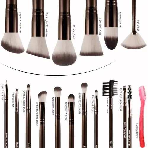 Real Perfection Makeup Brush Set 16 Pcs with 1 Eyebrow Razor Premium Synthetic Foundation Powder Concealers Eyeshadow Blush Makeup Brushes Make up Brushes Kit (Coffee) - 2