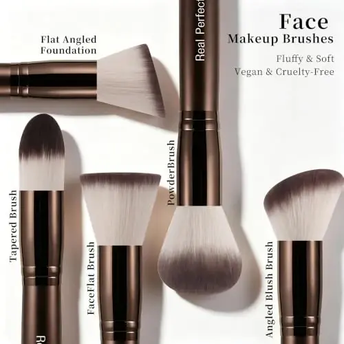 Real Perfection Makeup Brush Set 16 Pcs with 1 Eyebrow Razor Premium Synthetic Foundation Powder Concealers Eyeshadow Blush Makeup Brushes Make up Brushes Kit (Coffee) - 3