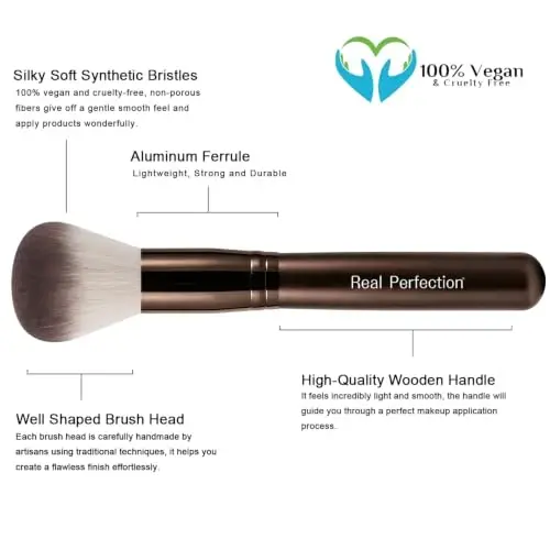 Real Perfection Makeup Brush Set 16 Pcs with 1 Eyebrow Razor Premium Synthetic Foundation Powder Concealers Eyeshadow Blush Makeup Brushes Make up Brushes Kit (Coffee) - 4