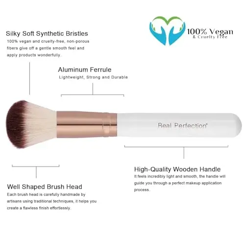 Real Perfection Makeup Brush Set 16 Pcs with 1 Eyebrow Razor Premium Synthetic Foundation Powder Concealers Eyeshadow Blush Makeup Brushes Make up Brushes Kit (White) - 4