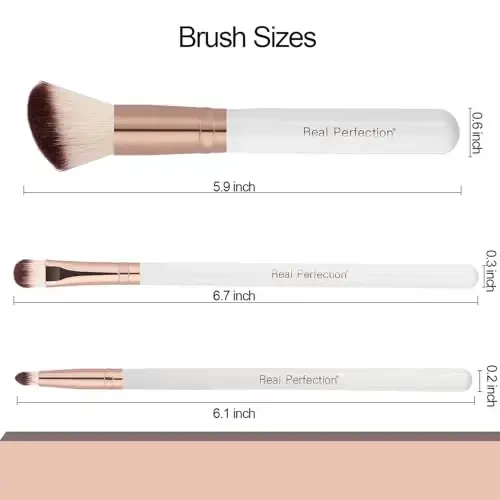 Real Perfection Makeup Brush Set 16 Pcs with 1 Eyebrow Razor Premium Synthetic Foundation Powder Concealers Eyeshadow Blush Makeup Brushes Make up Brushes Kit (White) - 6