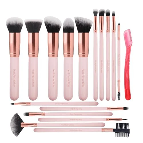 Real Perfection Makeup Brush Set 16 ta Qosh Aloqachi bilan 1 Qosh Brchi Premium Sintetik Fond Pudrasi Konsilerlar Ko'z Soya Olcha Allık Makeup Fırchalari Makyaj Fırchalari To'plami - 6