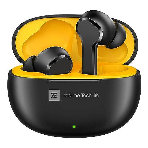 realme TechLife Buds T100 Bluetooth Gerçek Kablosuz Kulak İçi Kulaklıklar Mikrofonlu, AI ENC Aramalar İçin, Google Hızlı Eşleştirme, 28 Saat Toplam Oynatma Hızlı Şarj ve Düşük Gecikmeli Oyun Modu ile (Siyah) - 1