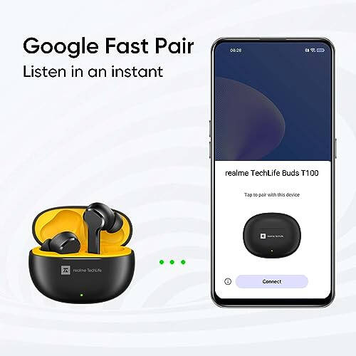 realme TechLife Buds T100 Bluetooth Gerçek Kablosuz Kulak İçi Kulaklıklar Mikrofonlu, AI ENC Aramalar İçin, Google Hızlı Eşleştirme, 28 Saat Toplam Oynatma Hızlı Şarj ve Düşük Gecikmeli Oyun Modu ile (Siyah) - 6