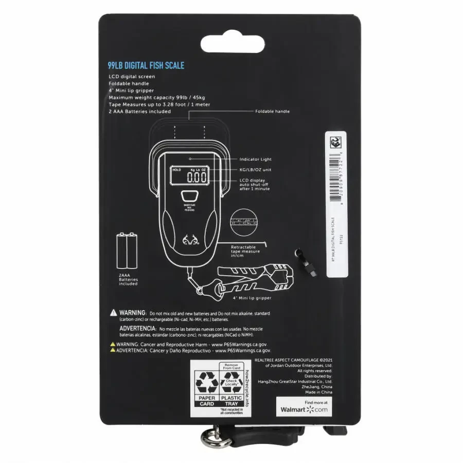 Realtree Fishing Digital Scale 99 lb. Capacity with Lip Gripper and LCD Display - 8