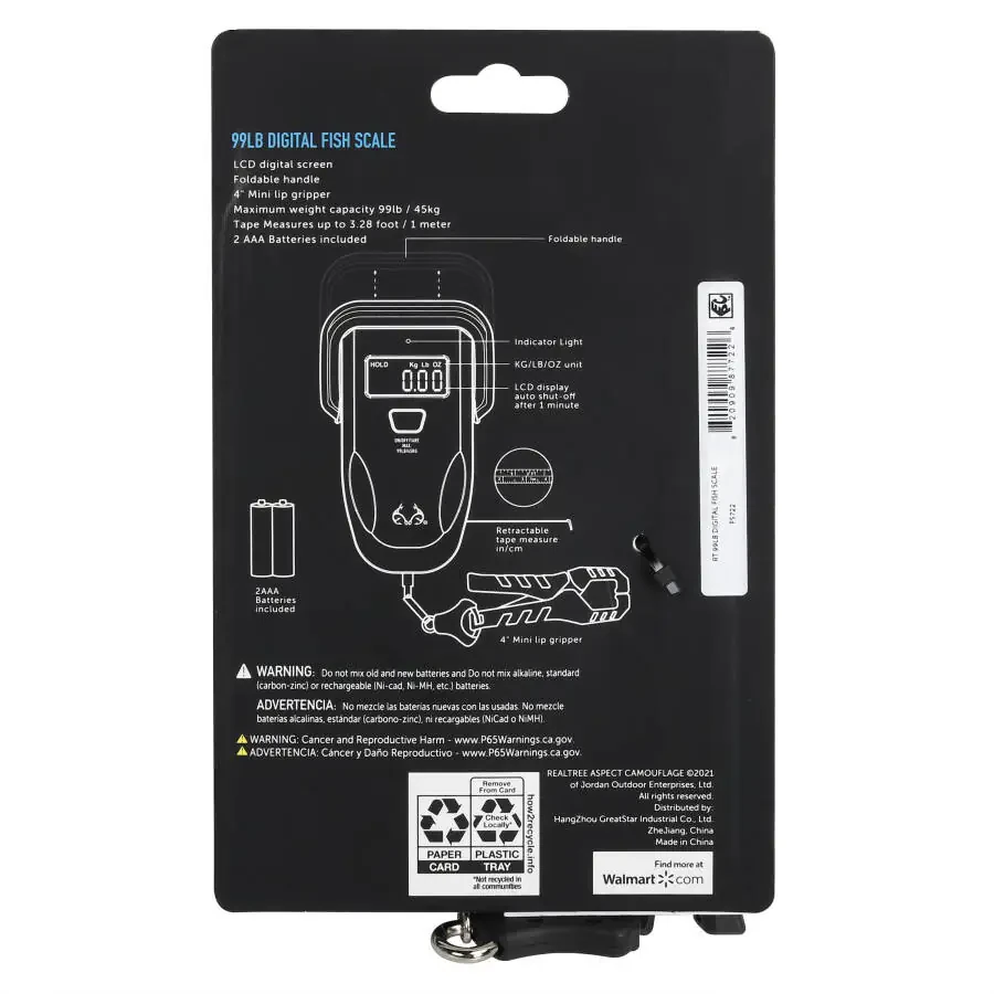 Realtree Fishing Digital Scale 99 lb. Capacity with Lip Gripper and LCD Display - 36