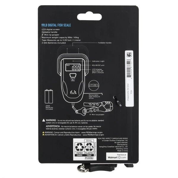 Realtree Fishing Digital Scale 99 lb. Capacity with Lip Gripper and LCD Display - 18