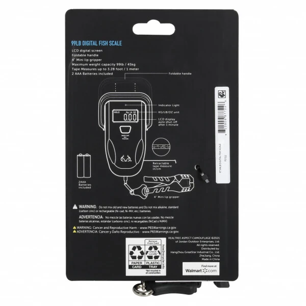 Realtree Fishing Digital Scale 99 lb. Capacity with Lip Gripper and LCD Display - 8