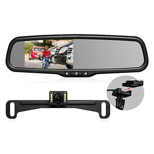 Rear View Mirror Camera with 4.3” Monitor, Super Night Vision OEM Backup Camera Mirror with IP 68 Waterproof Back Up Camera for Car, Rearview Mirror for Parking & Driving Safety AUTO-VOX T2 - 1