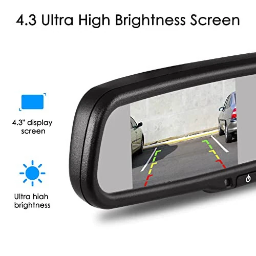 Rear View Mirror Camera with 4.3” Monitor, Super Night Vision OEM Backup Camera Mirror with IP 68 Waterproof Back Up Camera for Car, Rearview Mirror for Parking & Driving Safety AUTO-VOX T2 - 3