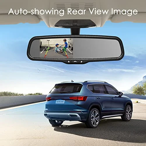 Rear View Mirror Camera with 4.3” Monitor, Super Night Vision OEM Backup Camera Mirror with IP 68 Waterproof Back Up Camera for Car, Rearview Mirror for Parking & Driving Safety AUTO-VOX T2 - 4