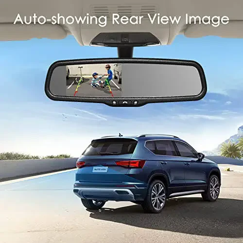 Rear View Mirror Camera with 4.3” Monitor, Super Night Vision OEM Backup Camera Mirror with IP 68 Waterproof Back Up Camera for Car, Rearview Mirror for Parking & Driving Safety AUTO-VOX T2 - 4
