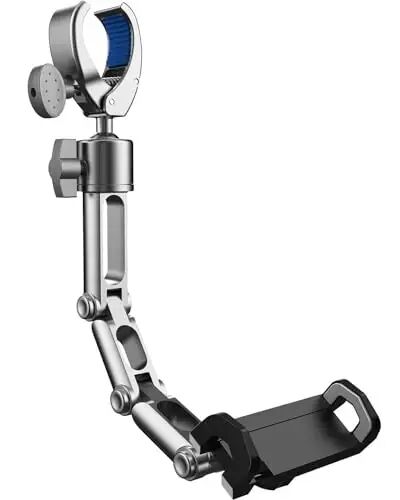 Rear View Mirror Phone Holder Mount for Car, Aluminum Multi-Directional metal arms and 360-degree Rotatable Retractable, Auto Essentials Accessories Compatible with iphone android phones (Silver) - 1