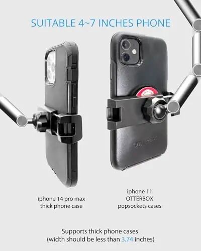 Rear View Mirror Phone Holder Mount for Car, Aluminum Multi-Directional metal arms and 360-degree Rotatable Retractable, Auto Essentials Accessories Compatible with iphone android phones (Silver) - 6