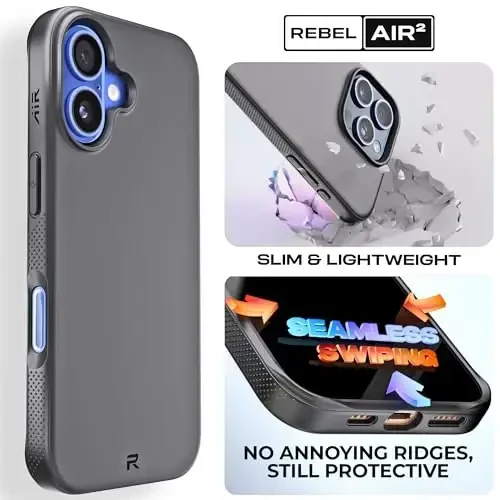 REBEL Air Case for iPhone 16 [Air² Series] MagSafe bilan mos, Kuchli Magnitlar, Sirpanmaydigan Yon tomonlar, Yupqa & Yengil TPU Qoplama, Himoya Burchaklari, Ko'tarilgan Ob'ektiv Halqasi, 6.1 dyuymli Telefon 2024 (Qora) - 2