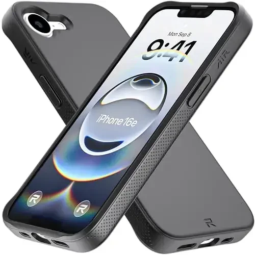 REBEL Air Case for iPhone 16e [Air² Series] Compatible with MagSafe, Strong Magnets, Grippy Sides, Slim & Lightweight TPU Cover, Protective Corners, Raised Lens Ring, 6.1 Inch Phone 2025 (Black) - REBEL