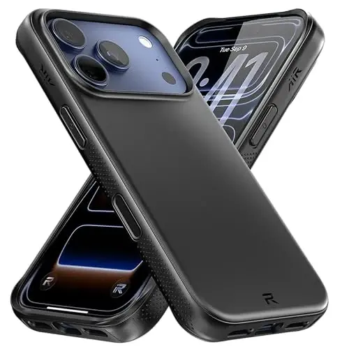 REBEL Air Case for iPhone 17 Pro [Air² Series] Strong MagSafe Compatible, Grippy Sides, Slim & Lightweight Cover, Camera Button, Protective Corners, Raised Lens Ring, 6.3 Inch Phone 2025 (Black) 