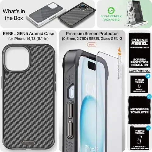 REBEL Case for iPhone 14/iPhone 13 Case [Gen-5 Aramid Fiber] Strong MagSafe Compatible, Grippy Sides, Shockproof Corners, Metal Buttons, Upgraded Protective Design, 6.1 Inch Phone 2022/2021 (Black) - 6