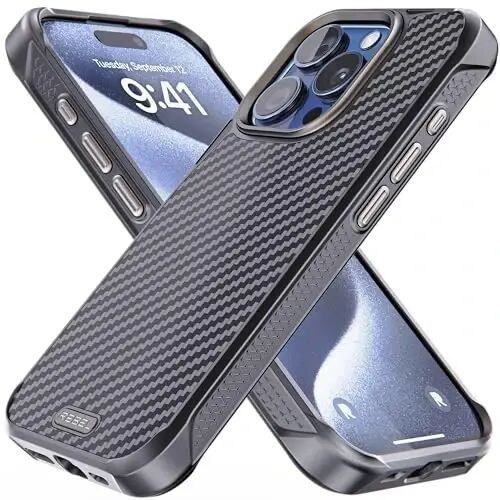 REBEL Case for iPhone 15 Pro [Gen-5 Aramid Fiber] Strong MagSafe Compatible, Grippy Sides, Shockproof Corners, Metal Lens + Buttons, Upgraded Protective Design, 6.1 Inch Phone 2023 (Black) - REBEL