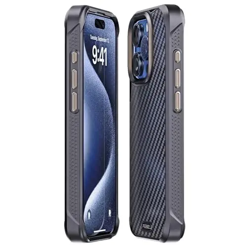 REBEL Case for iPhone 15 Pro [Gen-5 Aramid Fiber] Strong MagSafe Compatible, Grippy Sides, Shockproof Corners, Metal Lens + Buttons, Upgraded Protective Design, 6.1 Inch Phone 2023 (Black) - 5