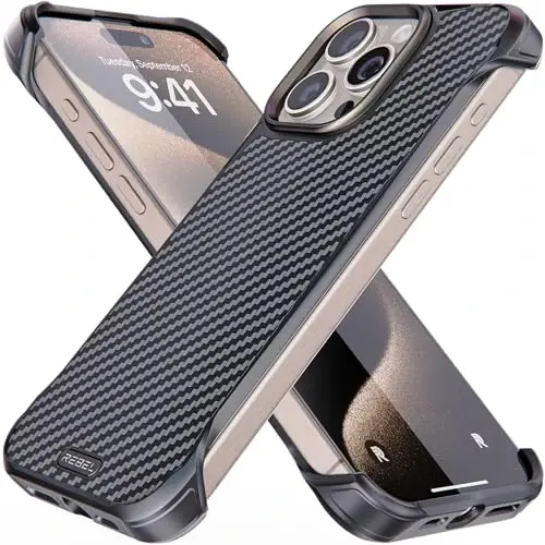 REBEL Case for iPhone 15 Pro Max [Flex Series] Exposed Sides for Comfort, Aramid Fiber, Strong MagSafe Compatible, Shockproof, Metal Lens, Protective Frameless Design, 6.7 Inch Phone 2023 (Flex) 