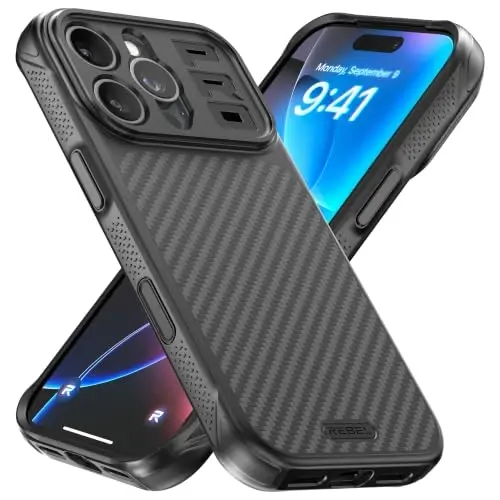 REBEL Case for iPhone 16 Pro [GEN7 Aramid Fiber] Strong MagSafe Compatible, Grippy Sides, Shockproof Corners, Metal Lens + Buttons, Upgraded Protective Design, 6.3 Inch Phone 2026 (Black) - 1
