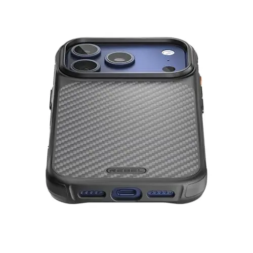 REBEL Case for iPhone 17 Pro [GEN7 Aramid Fiber] Strong MagSafe Compatible, Grippy Sides, Shockproof Corners, Metal Lens + Buttons, Upgraded Protective Design, 6.3 Inch Phone 2025 (Black) - 3