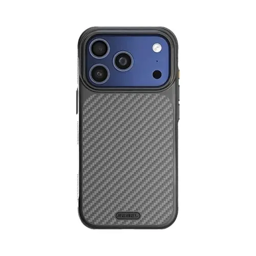 REBEL Case for iPhone 17 Pro [GEN7 Aramid Fiber] Strong MagSafe Compatible, Grippy Sides, Shockproof Corners, Metal Lens + Buttons, Upgraded Protective Design, 6.3 Inch Phone 2025 (Black) - 5