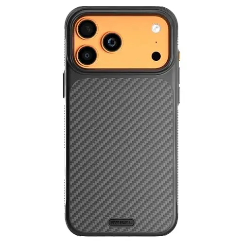 REBEL Case for iPhone 17 Pro Max [GEN7 Aramid Fiber] Strong MagSafe Compatible, Grippy Sides, Shockproof Corners, Metal Lens + Buttons, Upgraded Protective Design, 6.9 Inch Phone 2025 (Black) - 5
