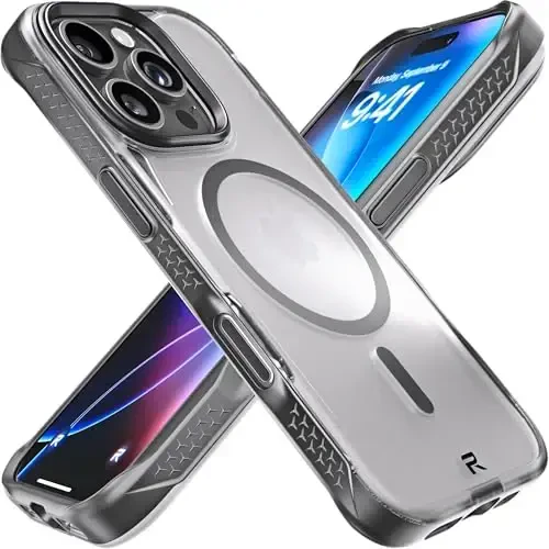 REBEL Clear Case for iPhone 16 Pro [Frosted Series Gen-6] Strong MagSafe Compatible, Grip Sides, Translucent Matte Texture, Protective Shockproof Bumpers, Metal Lens & Buttons, 6.3 Inch Phone 2024 - 1