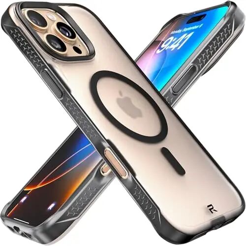 REBEL Frosted Series Gen-6 iPhone 16 Pro Max uchun tiniq g‘ilof | Kuchli MagSafe mos, tutqichli yon tomonlar, yarim shaffof mato, zarbaga chidamli bamperlar, metall linza va tugmalar, 6,9 dyuym - REBEL
