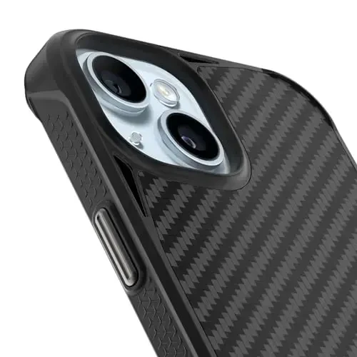 REBEL iPhone 15 учун ҳолат [Gen-5 Aramid tolasi] Kuchli MagSafe bilan mos keladi, Ushlash mumkin tomonlari, Zarbaga chidamli burchaklari, CNC metall tugmalari, Yangilangan himoya oluvchi dizayni, 6,1 dyuymli telefon 2023 (Qora) - MODAZONE (1)